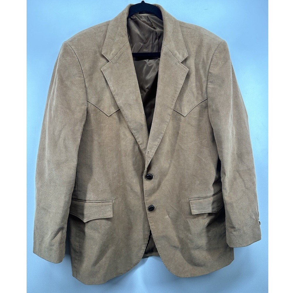 Circle S Dallas Texas Mens 44R Tan Corduroy Western Blazer Elbow Patches‎ Yoke